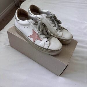 Golden Goose Hi-stars White Sneakers with Pink and Silver Accents